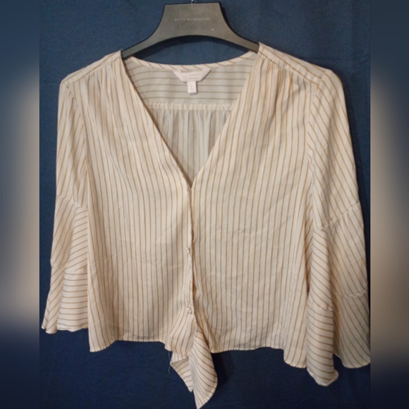 Lauren‎ Conrad Auburn and Cream Striped Shirt with Front Tie Size Large - Picture 1 of 4